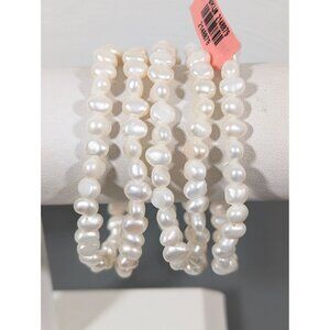 Set of 5 White Baroque Pearl Stretch Bracelets Stacking 6.5 in
